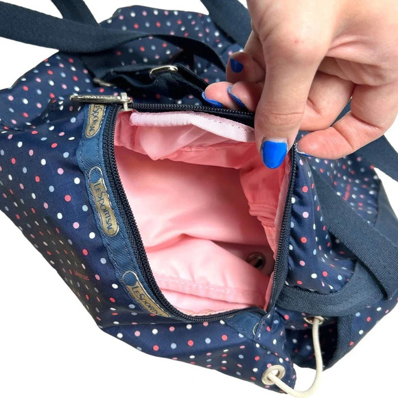LeSportsac Navy Blue Polka Dot Print Backpack Bag - Picture 9 of 11